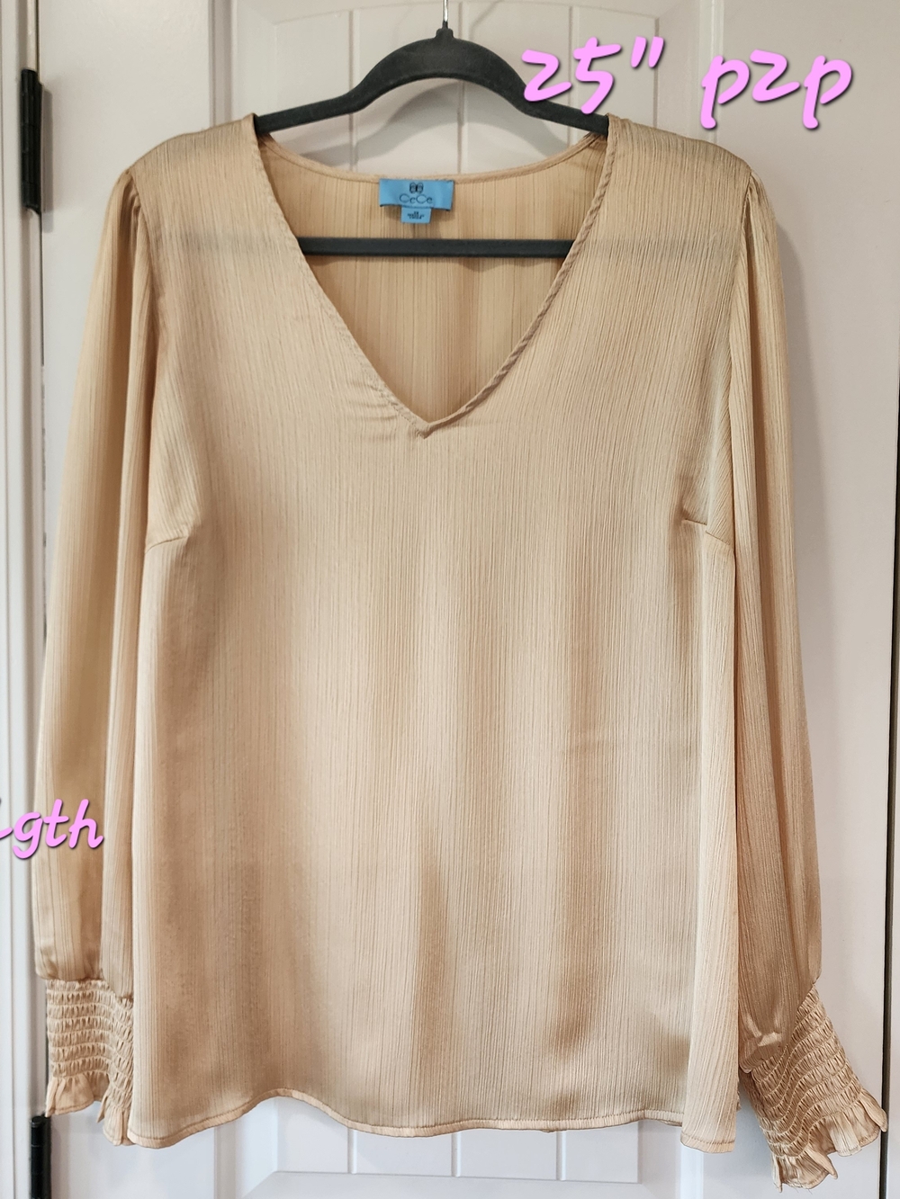CeCe Gold V-Neck Long Sleeve Blouse